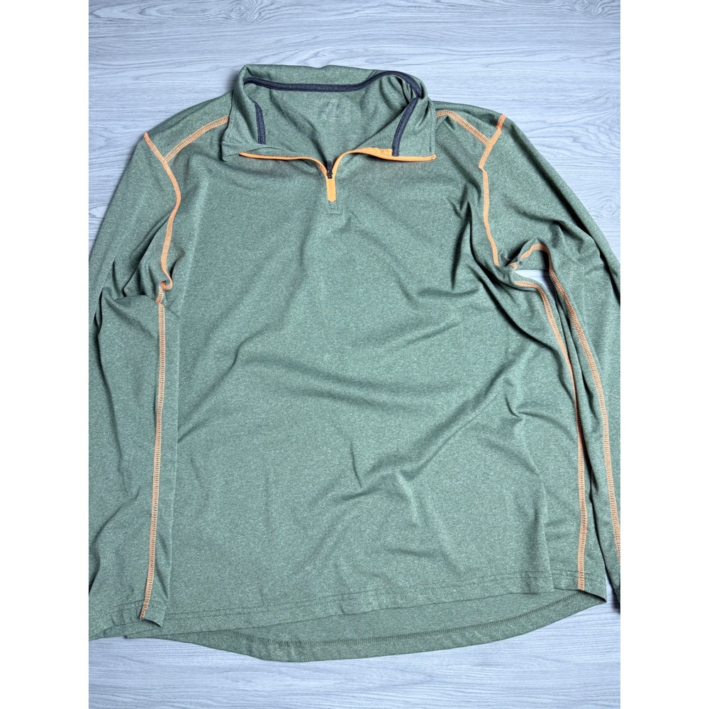 BCG Mens‎ Quarter Zip Pullover Green Heather Orange Stitch Active Top Large